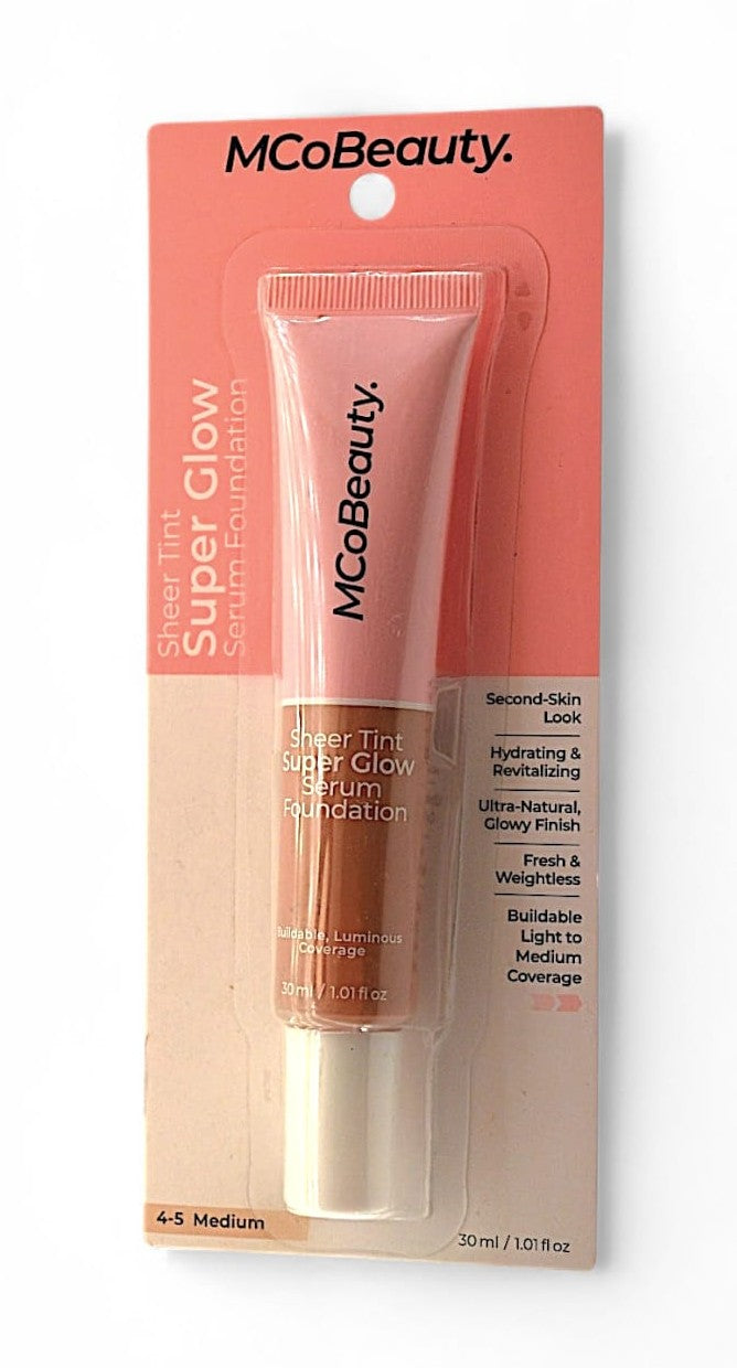 MCoBeauty Super Glow foundation tube packaging on a white background